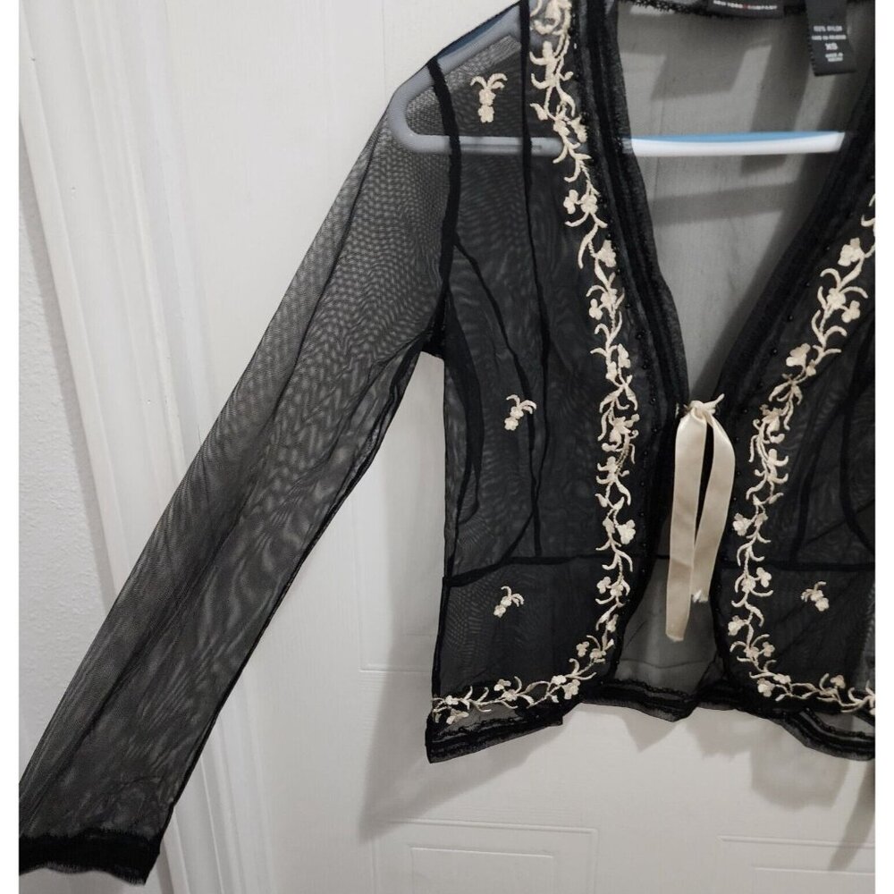 New York & Company Long Sleeve Sheer Mesh Cardigan Black Whimsigoth Witchy Sz XS - Picture 5 of 11
